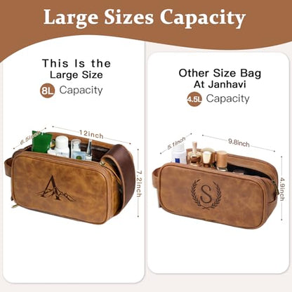 Janhavi Personalized Toiletry Bag for Men, Beach Vacation Travel Essentials, Waterproof Toiletry Bag with Hook, Laser Engraved Initials & Mountain, Birthday Gifts For Him (Brown B) - color: Brown, style: B