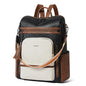 Shrrie Vegan Leather Laptop Backpack for Women 15.6 inch Work Backpack Fashion Travel Backpack Purse for Business College - color: Black With Brown and White