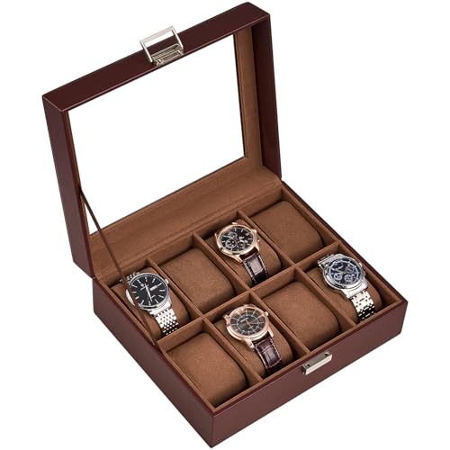 ProCase Watch Box, 8 Slot Mens Watch Case, Watch Storage Holder Organizer, Watch Display Case with Glass Lid, Anniversary Birthday Valentine Gifts for Men Women -8 Slot, Espresso - color: Espresso, size: 8-Slot