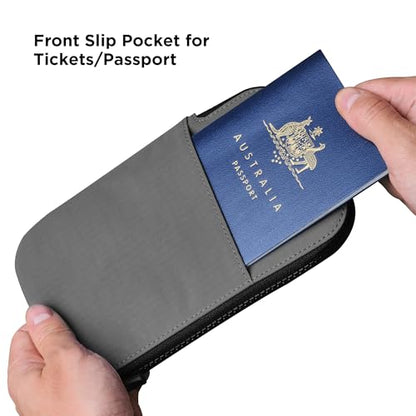 ALPAKA Zip Travel Wallet Grey Axoflux 210D - RFID Passport Holder, Self Locking Zipper Travel Wallet Tear Resistant Material, 4 Pockets and 2 Card Slots - HUB Accessories Compatible - color: Grey