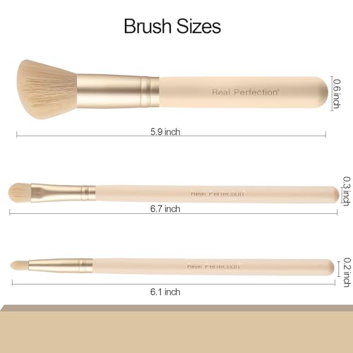 Real Perfection Makeup Brush Set 16 Pcs with 1 Eyebrow Razor Premium Synthetic Foundation Powder Concealers Eyeshadow Blush Makeup Brushes Make up Brushes Kit (Beige) - color: Beige
