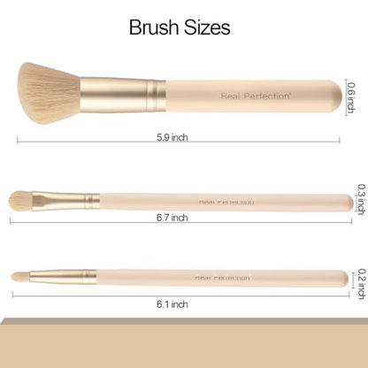 Real Perfection Makeup Brush Set 16 Pcs with 1 Eyebrow Razor Premium Synthetic Foundation Powder Concealers Eyeshadow Blush Makeup Brushes Make up Brushes Kit (Beige) - color: Beige