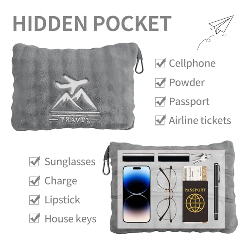 Travel Blanket and Pillow-2-in-1, Ultra-Soft&Compact,Airplane Blanket with Hand Luggage Belt and Backpack Clip,Travelers Accessories Gifts, 61x43 Inches（Gray） - color: Gray
