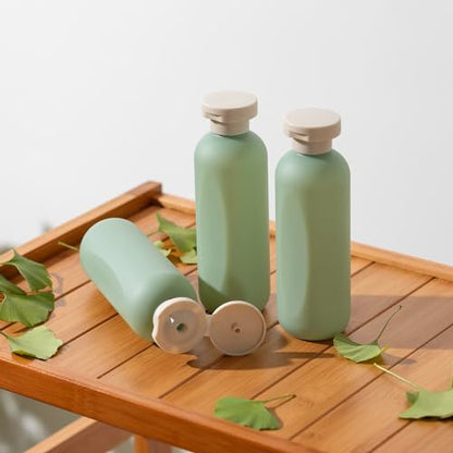 Empty Shampoo Bottles 6.7oz - Large Size Refillable Plastic Liquids Toiletry Containers - Empty Leak Proof Lotion Toiletries Dispenser - Green Flip Cap Top Body Wash and Cosmetic Set 4 Pack - color: Green