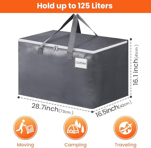 BlissTotes Large Moving Boxes and with Zippers & Handles Moving Supplies with lids, Heavy Duty Totes for Storage Bags for Space Saving, Fold Flat, Moving and Storing 125L, 4 Pack - size: 125L-4 Packs