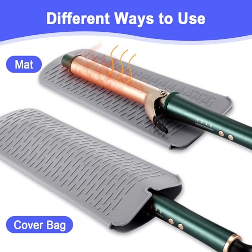Shappy 2 Pcs Heat Resistant Hair Tools Bag Curling Iron Travel Case Cover Neoprene Flat Iron Holder Travel Case and Silicone Mat Pouch for Hot Hair Tools Storage Organizer(Elephant Style) - style: Elephant Style
