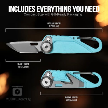 TACRAY Vinto 5-in-1 Small Pocket Knife – Ultra-Light Compact Multitool with Utility Knife, Seatbelt Cutter, Bottle Opener, Flathead Screwdriver & Keyring Attachment for Everyday Carry (Blue) - color: Blue