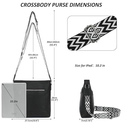 TANTOMI Crossbody Bags for Women Casual Crossbody Purses for Women Travel Shoulder Bag Handbags with Adjustable Strap - color: Black
