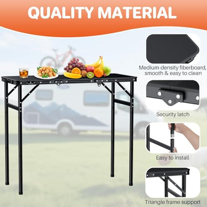 FUNYKICH 3ft Camping Folding Table with 3 Height(35.4'' Lx15.7'' W), Max Height 29.4'' Portable Small Outdoor Tables, Lightweight Beach Table with Carry Handle for Camping, Backyard, Picnic, Handcraft - size: 35.4''x15.7''x29.4''(Black)