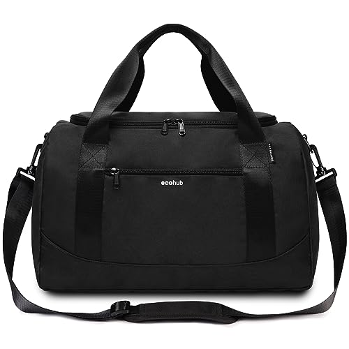 ECOHUB 16'' Personal Item Bag Mini Duffel Bag Small Travel Bag Underseat Carry on Bag for United Airlines Gym Bag for Women and Men - color: Black with shoulder strap