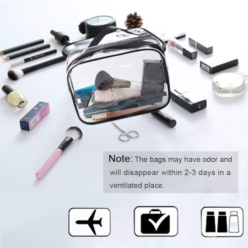 APREUTY Clear Makeup Bags, TSA Approved 6 Pcs Cosmetic Makeup Bags Set Clear PVC with Zipper Handle Portable Travel Luggage Pouch Airport Airline Vacation Organization (Black) - color: Black-6PCS (Large+Medium+Small)