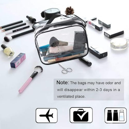 APREUTY Clear Makeup Bags, TSA Approved 6 Pcs Cosmetic Makeup Bags Set Clear PVC with Zipper Handle Portable Travel Luggage Pouch Airport Airline Vacation Organization (Black) - color: Black-6PCS (Large+Medium+Small)