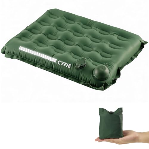 Cyfie Inflatable Seat Cushion for Stadium, Travel, Camping, Sport Event, Portable Press-Inflate Cushion Airplane Seat, 2.8" Thick Water-Resistant Lightweight Camping Seat Pad for Outdoor Activities - color: Green