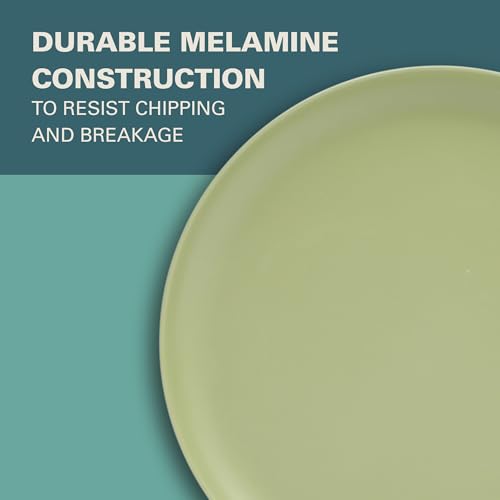 Gibson Home Fairhope 12-Piece Matte Green Melamine Dinnerware Set – Durable Lightweight Plates and Bowls, Kitchen Dining Set - color: Matte Green (Fairhope), size: Service for Four (12pcs)