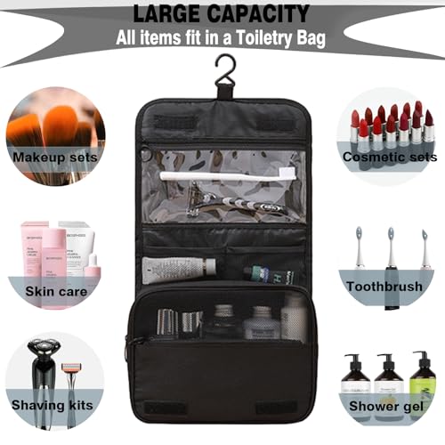L&FY Hanging Travel Toiletry Bag Women's Cosmetic Organizer Makeup Case Pouch Men's Shaving Kits With Handle (Canvas Black) - color: Canvas Black, size: Compact Size
