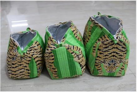 YILLE Set of 3 Pieces Block Printed Travel Organizer Kit Storage Bag for Women Makeup Bag Travel Cosmetic Bag (Green Fat tiger) - color: Green Fat tiger