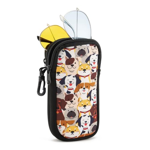 WOZEAH Double Eyeglass Case with 2 Compartments, Travel Eyewear Organizer for Two Pairs of Glasses - color: Dog
