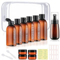 Travel Kit - 10 Pcs Travel Bottles for Toiletries, TSA Approved, Leak Proof Plastic Small Cream Jars & Refillable Spray Bottle for Shampoo, Conditioner (Brown) - color: A-Brown