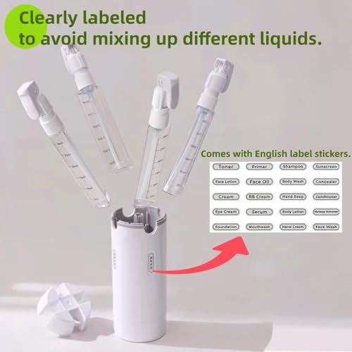 Travel Dispenser Set, 4 Pack 30ml Leak Proof Portable Bottles for Shampoo, Lotion, Conditioner, Cream, with Label Stickers (1, White) - color: White