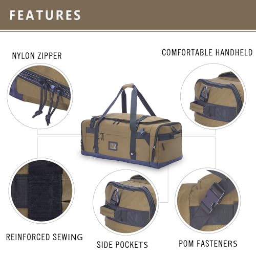 Large Duffle Bag for Travel - Men & Women, Foldable Gym Duffle Backpack, Heavy Duty Tactical Military Canvas Duffel Bags, Extra Big Carry On with Shoe Pockets, Waterproof (80L/103L) - color: Brown, size: M(80L)