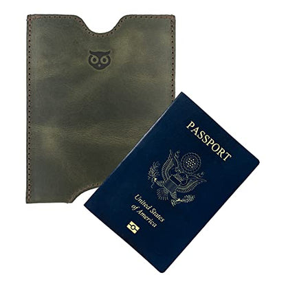 Hide & Drink, Travel Passport Pocket Sleeve Handmade from Full Grain Leather - Dark Jade - color: Dark Jade