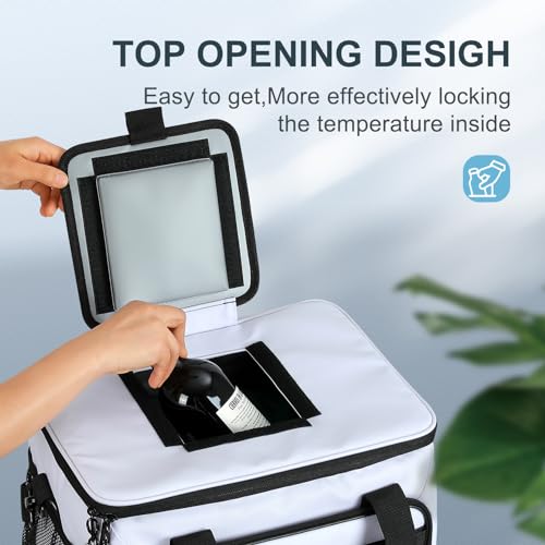 ZAKEEP Soft Cooler Bag, 30 Cans Collapsible Cooler with Adjustable Shoulder Straps, White Ice Chest for Camping, Beach, Hiking, Picnic