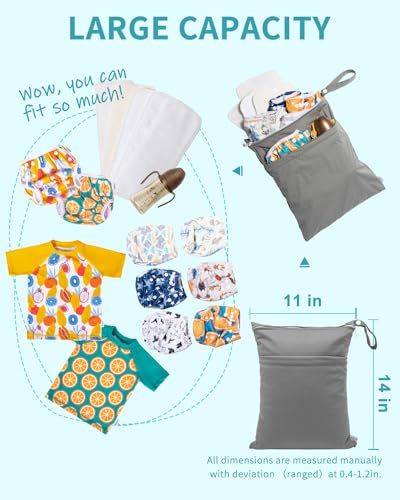 babygoal Wet Dry Bags 3 Pack, Waterproof Reusable Travel Bags for Swimsuits, Baby Cloth Diapers, Beach, Pool, Gym Bag & Wet Clothes with 2 Pockets L-BWG - color: 01 Black&Grey&White