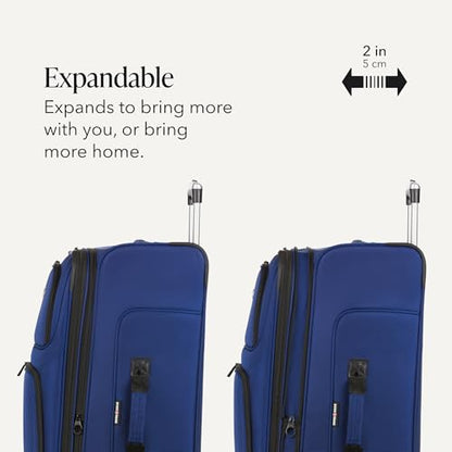 SWISSGEAR Sion Softside Expandable Spinner Luggage Durable Lightweight Travel Suitcase, Blue, Checked-Large - color: Blue, size: Checked-Large