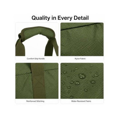 Foldable Travel Duffle Bag with Trolley Sleeve 40L Capacity, Lightweight Packable Travel Duffel Bags with the Keyhole Zipper, Weekender Overnight Nylon Carry on Bag for Men & Women, Army Green - color: Green