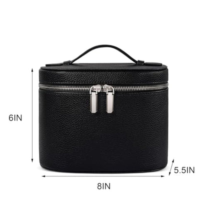 Leather Make Up Bags With Compartments, Black travel Cosmetic Bags for Women, Parallel Makeup Travel Bags Organizer Equipped With a Detachable Divider - color: Black
