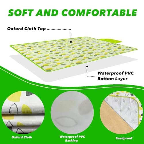 80" x 120" Sandproof Waterproof Picnic Blanket, Beach Mat for Outdoor Camping Hiking Park, Portable with Tote Bag, Non-Stick Sand & Grass, Foldable for Indoor Outdoor Use (Green Leaf)