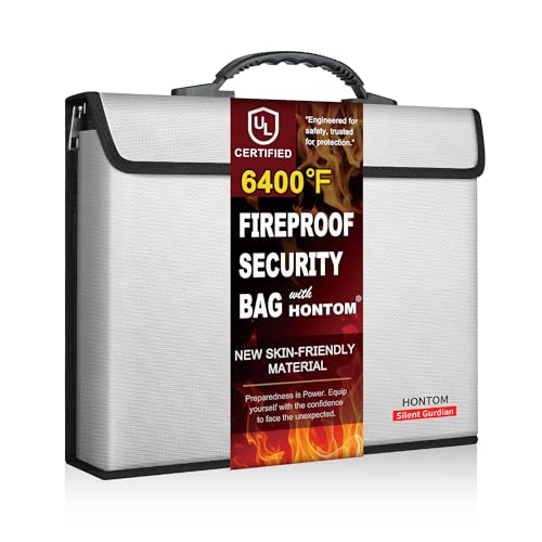 Hontom Fireproof Document Bag with 2 Pockets, 6400℉ Upgraded Material Fireproof Money Bag with Lid, Travel Home Fire Safe Storage Cash Pouch for Important Documents, Silver - color: Silver, size: 13.6"x1.9"x10.7"