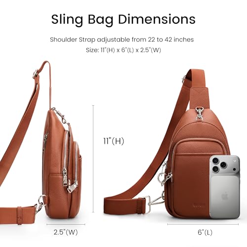 befen Genuine Leather Small Sling Bag for Women Anti-Theft Crossbody Chest Bags Multi-Pockets Fanny Pack with RFID Card Slots - color: Cognac Brown