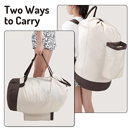 Seiritex Laundry Bag Backpack with Shoulder Straps and Detergent Holder Clothes, Travel Laundry Backpack Bag Hamper for College Dorm Room (Khaki w Brown) - color: Khaki w Brown