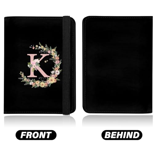 Cute Passport Holder and Holder Combo Passport Cover with RFID Blocking Women Men Compatible Wallet Credit Card Protector (Initial Monogram-K) - color: Black-K