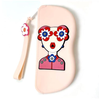 Longjet Soft Silicone Eyeglasses Pouch Case for Glasses and Sunglasses with Zipper Closure and Wristlet Strap - color: Pink