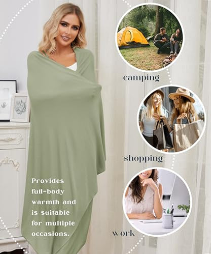 Tencel Cashmere Shawl Wraps for Women,Pashmina Stole Airplane Travel Wool Scarf Blanket Wrap Lightweight UPF 50+ - color: Mossgreen