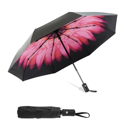 SY COMPACT Travel Umbrella - Windproof Automatic Compact Umbrella for Rain, Lightest 8-Rib, Small, Strong & Portable, Durable Grip, Fits Backpack & Car, Factory Direct (UV Available) - color: UPF-Flower red