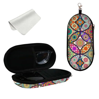 Double Eyeglasses Case, Hard Shell Dual Sunglasses Organizer with Zipper Clip Travel Glasses Storage for Women Men - color: Mandala Totem