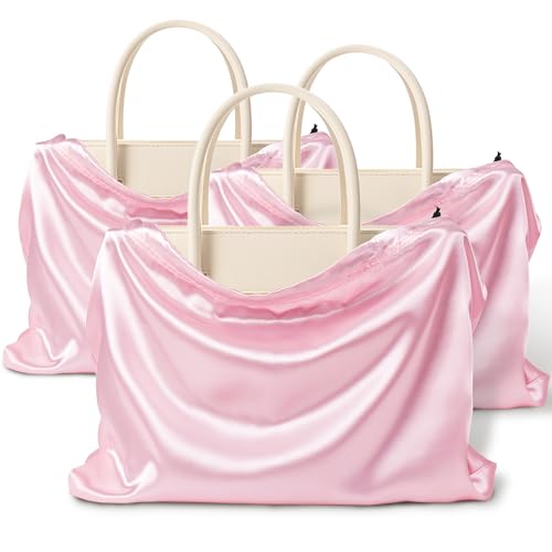 Vonty 3 Pack Silky Dust Bags for Shoes and Purses, Satin Drawstring Bag for HandBags Boots - Pink Shoe Bag Silk Dust Cover Bag Protector Travel Storage Pouch(23.6 x 19.6 In) - color: Pink, size: 23.6 x 19.6