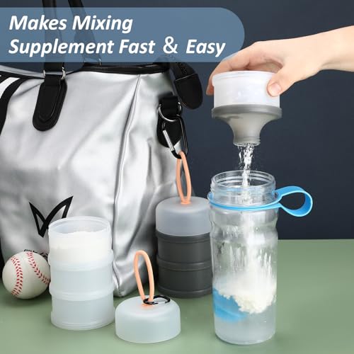 Baderke 2 Pcs Protein Powder Container with Funnels Stand, 4 Stackable Leakproof Protein Powder Dispenser, Portable Keychain Powder Container for Workout, Fitness, Travel(Gray, White) - color: Gray, White