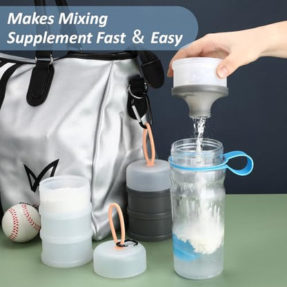 Baderke 2 Pcs Protein Powder Container with Funnels Stand, 4 Stackable Leakproof Protein Powder Dispenser, Portable Keychain Powder Container for Workout, Fitness, Travel(White) - color: White