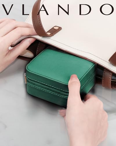 VLANDO Travel Jewelry Case, Small Travel Jewelry Organizer Box for Girls Women - Dark Green - color: Dark Green