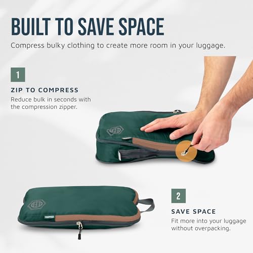 Large Compression Packing Cubes for Travel-Packing Cube Luggage Organizers 7 Piece Set for Checked Luggage-Ultralight, Expandable/Compression Bags by TRIPPED Travel Gear (Green and Brown) - color: Green and Brown