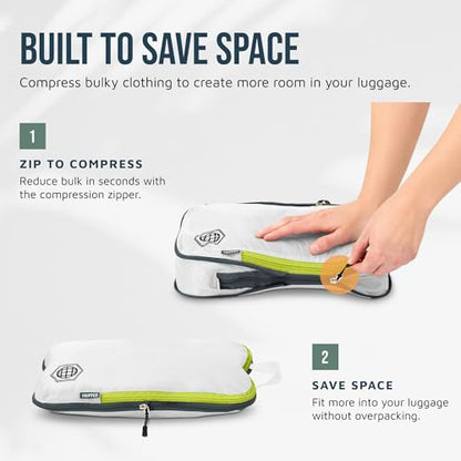 Large Compression Packing Cubes for Travel-Packing Cube Luggage Organizers 7 Piece Set for Checked Luggage-Ultralight, Expandable/Compression Bags by TRIPPED Travel Gear (White/Green) - color: White/Green