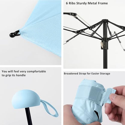 BAODINI Travel Essentials Mini Umbrella for Purse With Case Small Compact UV Sun Protection Lightweight Tiny Pocket Manual Open Close Umbrella for Women Kids and Men Fits Purse Backpack - color: C-1-Light Blue