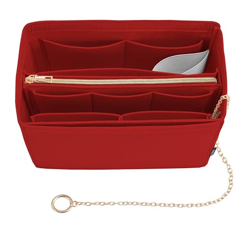 Purse Organizer Insert, Handbag Organizer with Zipper, Tote Shaper with Cup Holder & Keychain, Compatible with LV, Neverfull, MK, COACH, Longchamp, Kate Spade – Red-Med - color: Red, size: Medium