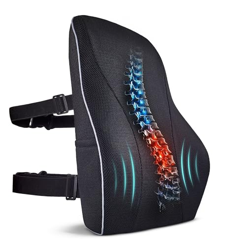TULARIS Extra Dense Lumbar Support Pillow with Double Adjustable Straps - Ergonomic Memory Foam Cushion for Office Chair, Car, Couch - Firm Back Support for Lower Back & Spine Pain Relief - color: Black
