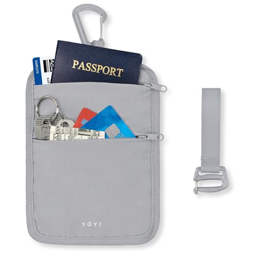 Hidden Travel Wallet Belt Wallet – Large Capacity Passport Holder & Hidden Money Pouch, 3-Zone Organizer Anti-Theft Waist Wallet with Dual Clip Belt & Carabiner - color: Grey