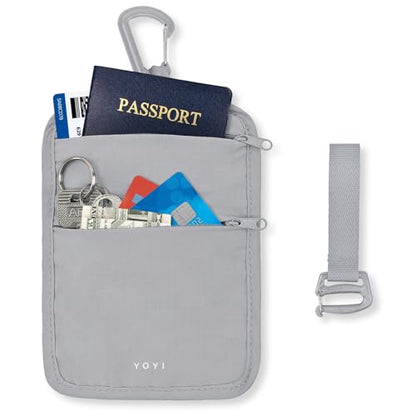 Hidden Travel Wallet Belt Wallet – Large Capacity Passport Holder & Hidden Money Pouch, 3-Zone Organizer Anti-Theft Waist Wallet with Dual Clip Belt & Carabiner - color: Grey